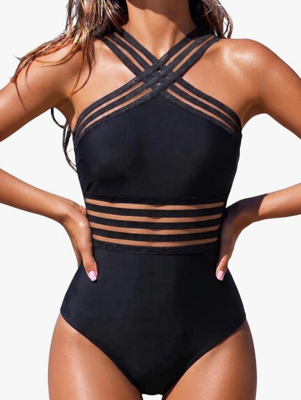 NWOT Black One Piece Swimsuit Bathing Suit Size 10/12 Tummy Control